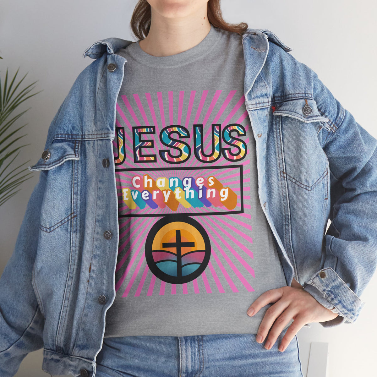 Jesus Changes Everything T-Shirt — Retro Rainbow Christian Faith Tee