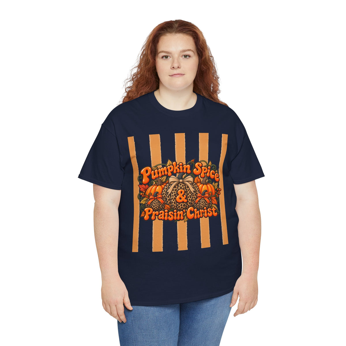 Pumpkin Spice & Praisin' Christ Tee — Fall Christian Pumpkin Graphic T-Shirt