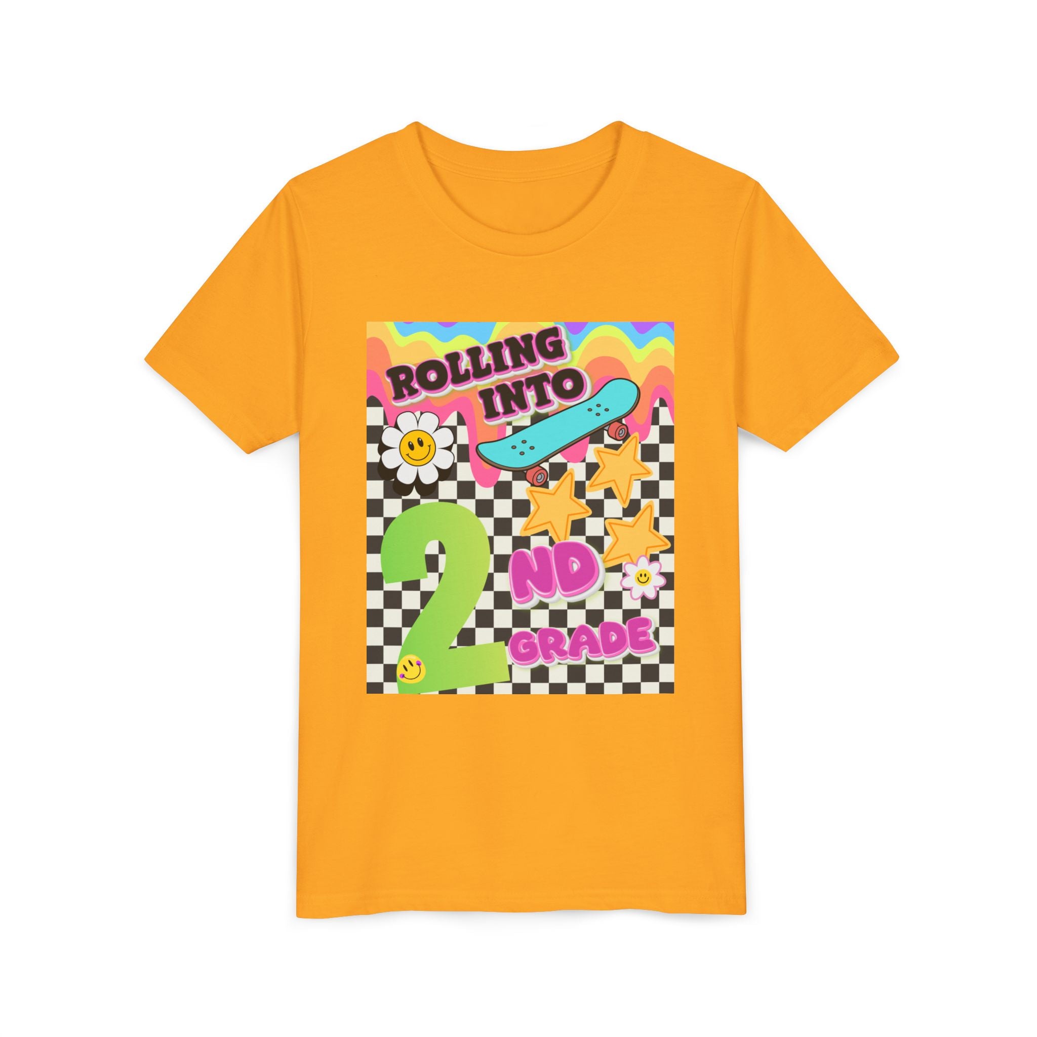 Youth Tee — "Rolling Into 2nd Grade" Back-to-School Skateboard Shirt
