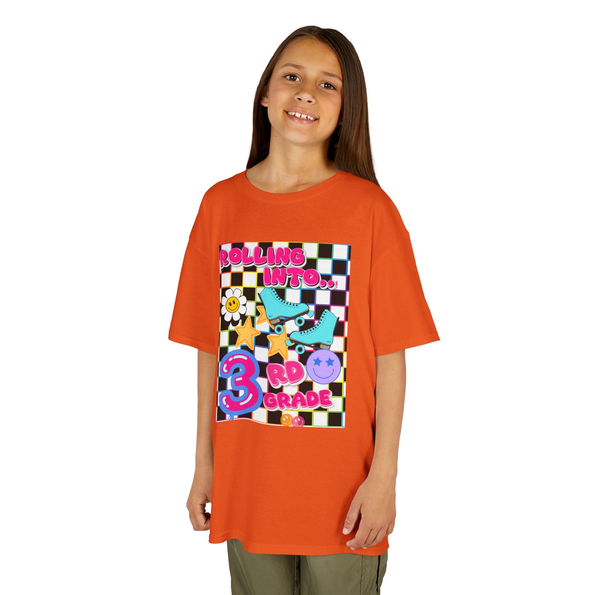 3rd Grade Back to School Kids T-Shirt — Rolling into 3rd Grade Checkerboard Design