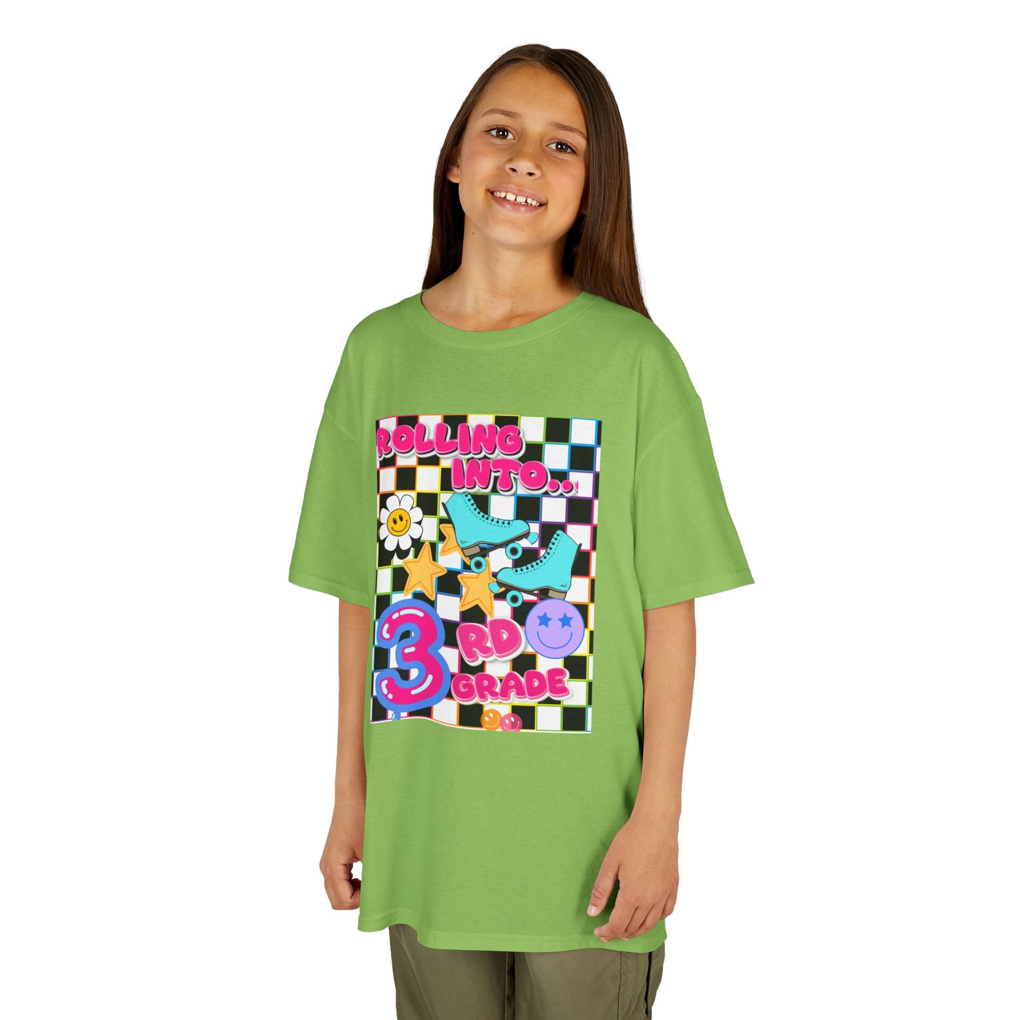 3rd Grade Back to School Kids T-Shirt — Rolling into 3rd Grade Checkerboard Design
