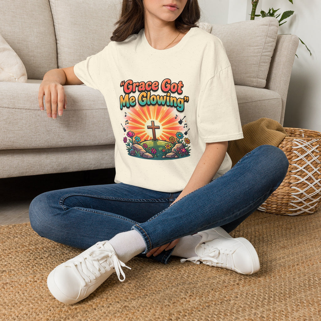 T-Shirt — "Grace Got Me Glowing" Christian Retro Sunrise Faith Tee