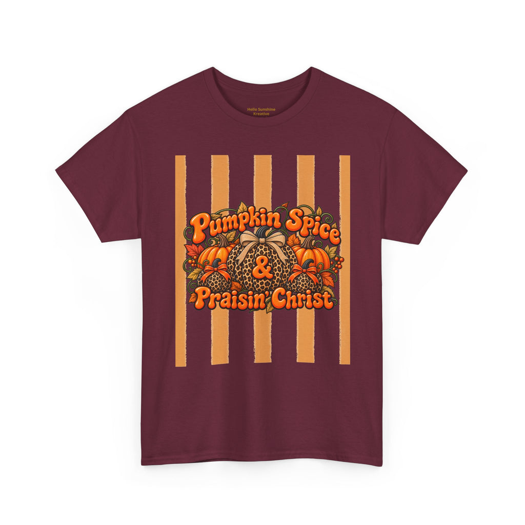 Pumpkin Spice & Praisin' Christ Tee — Fall Christian Pumpkin Graphic T-Shirt