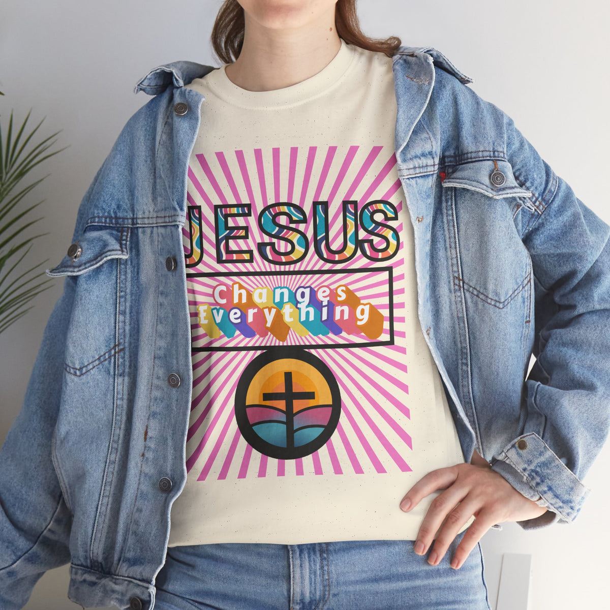 Jesus Changes Everything T-Shirt — Retro Rainbow Christian Faith Tee