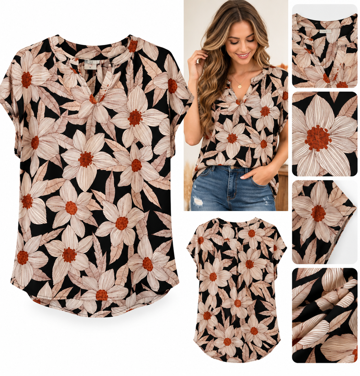 Beautiful cream & rust floral print Medium