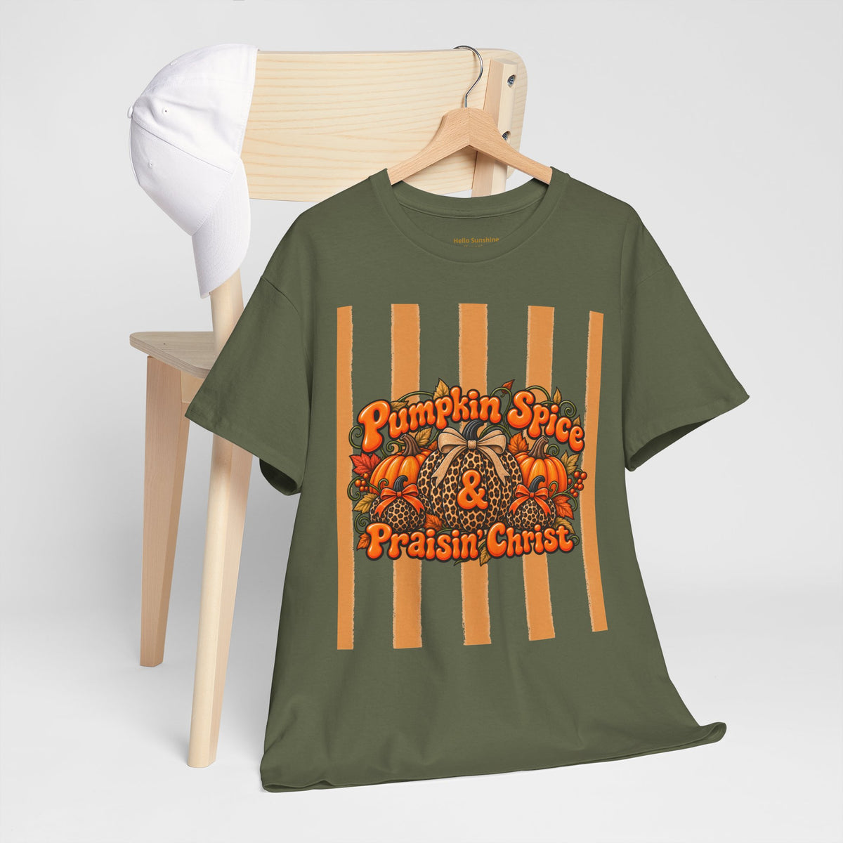Pumpkin Spice & Praisin' Christ Tee — Fall Christian Pumpkin Graphic T-Shirt