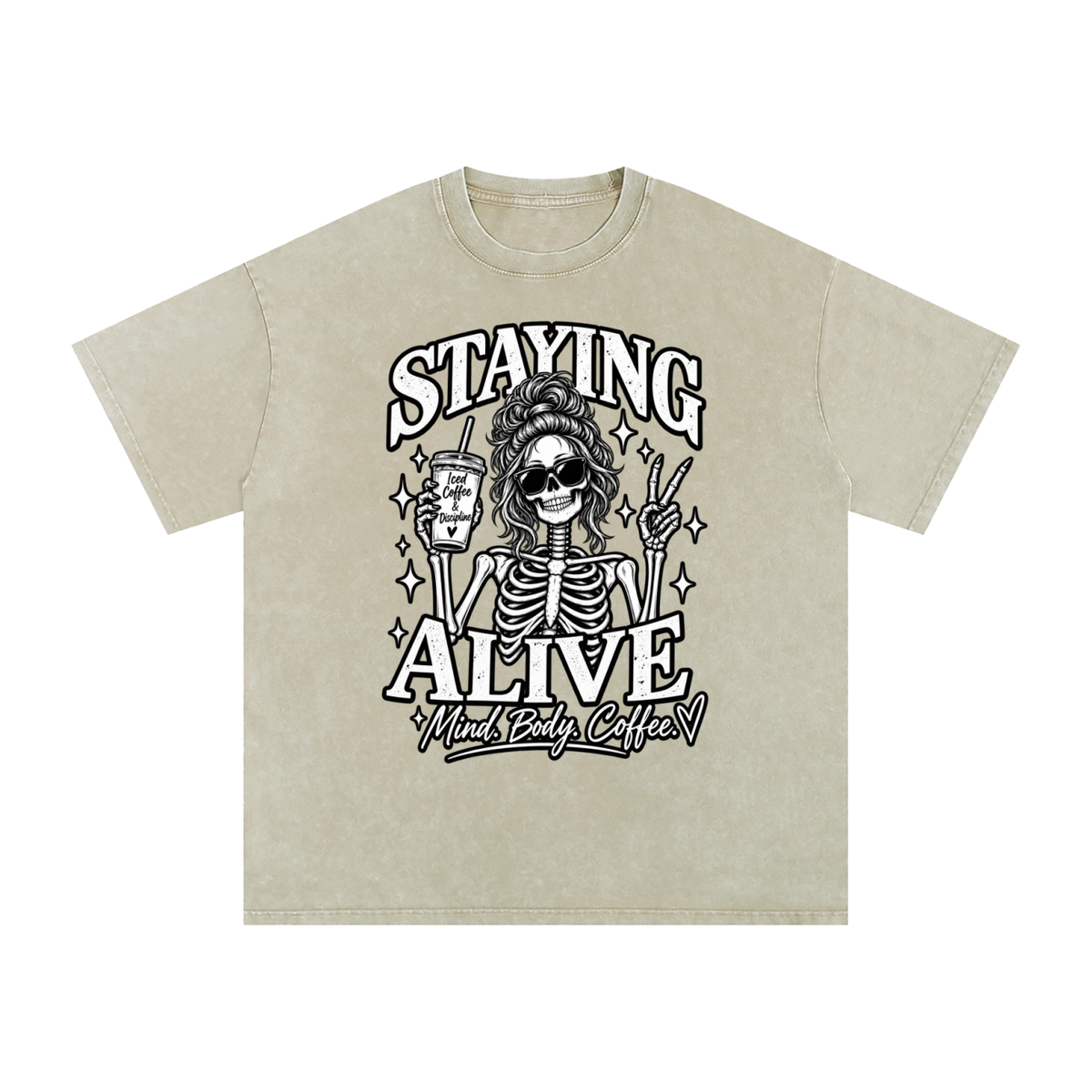 "Staying Alive"   Snow Washed Oversized Cotton T-Shirt