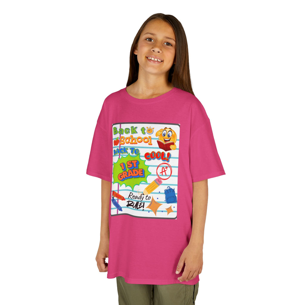 1st Grade Back to School Kids T‑Shirt - "Back to School" Lined Paper Design