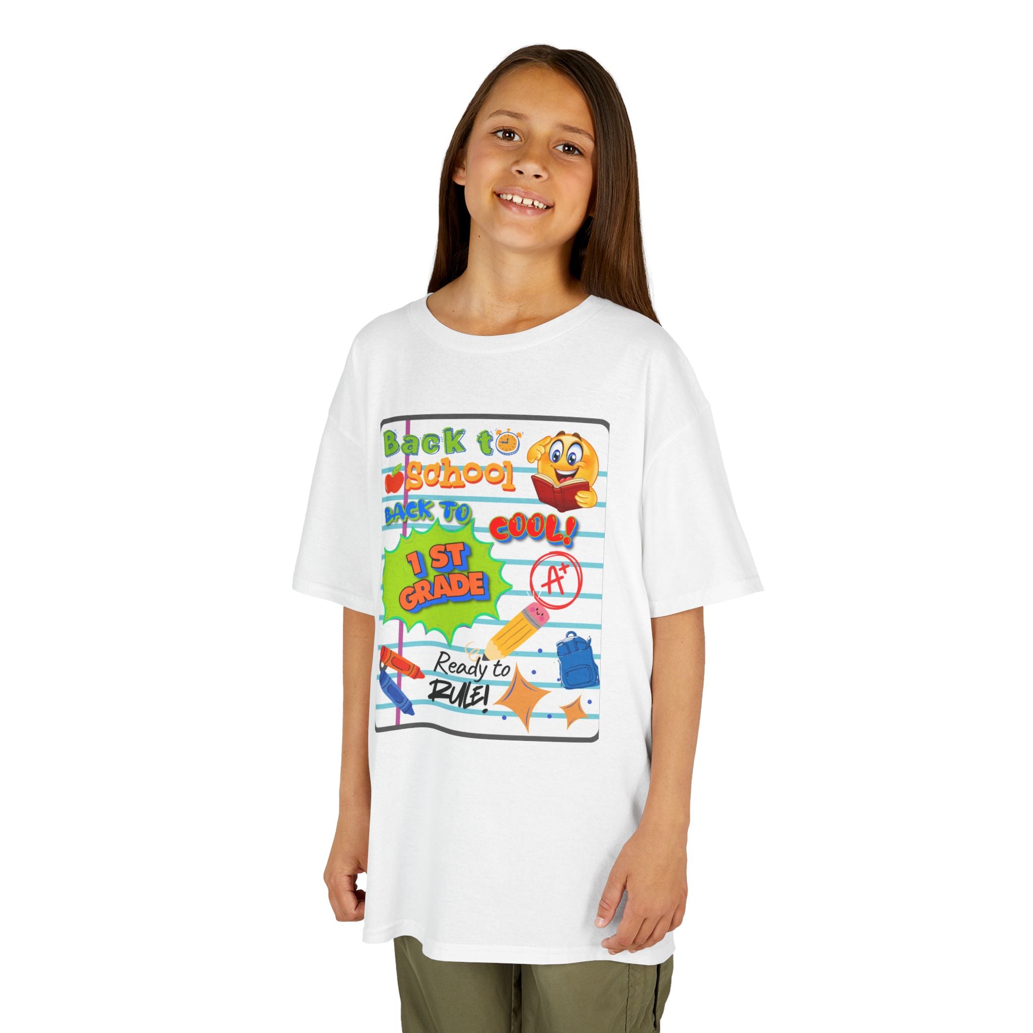 1st Grade Back to School Kids T‑Shirt - "Back to School" Lined Paper Design