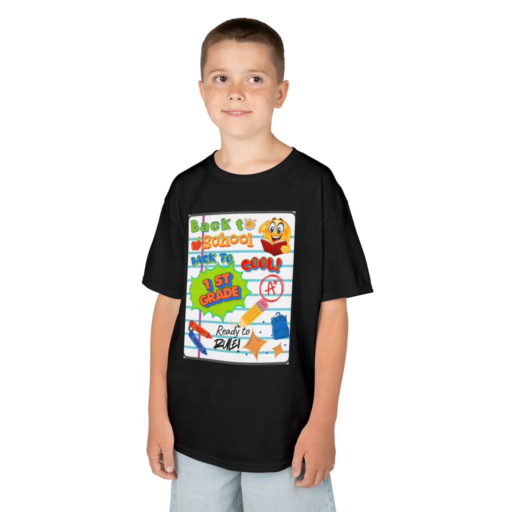 1st Grade Back to School Kids T‑Shirt - "Back to School" Lined Paper Design