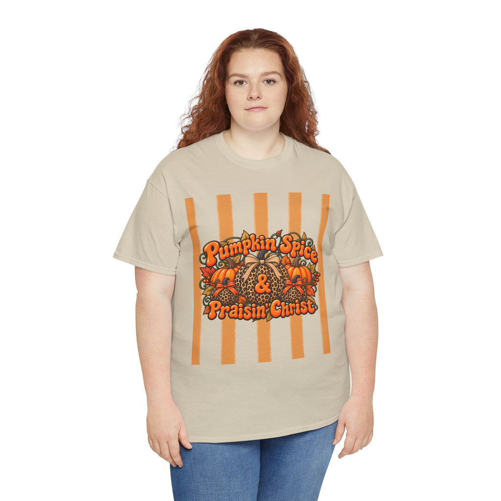 Pumpkin Spice & Praisin' Christ Tee — Fall Christian Pumpkin Graphic T-Shirt