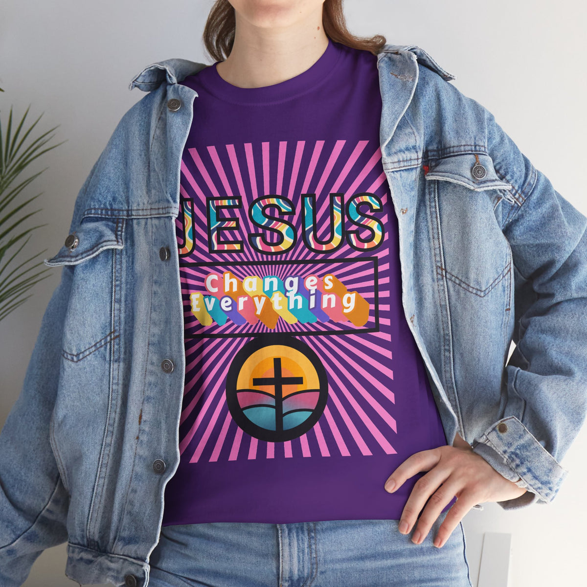 Jesus Changes Everything T-Shirt — Retro Rainbow Christian Faith Tee