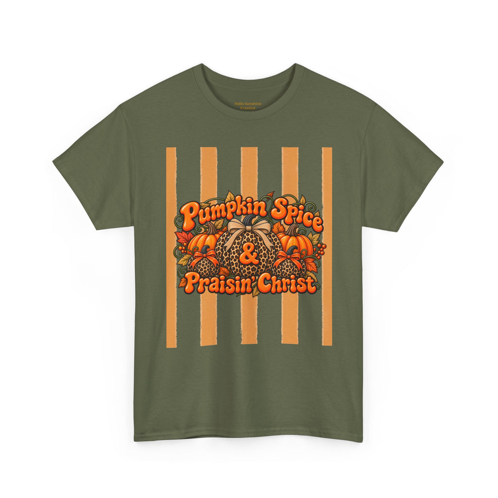 Pumpkin Spice & Praisin' Christ Tee — Fall Christian Pumpkin Graphic T-Shirt