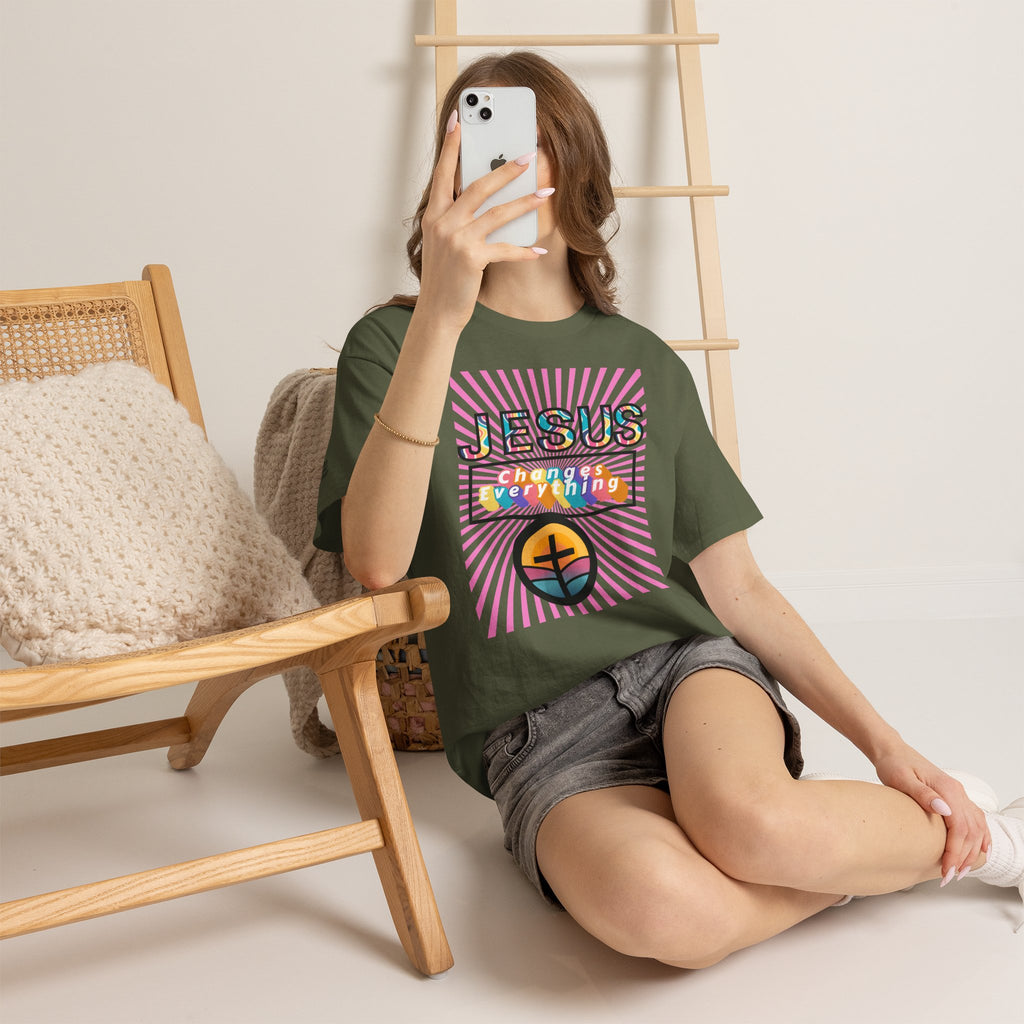 Jesus Changes Everything T-Shirt — Retro Rainbow Christian Faith Tee