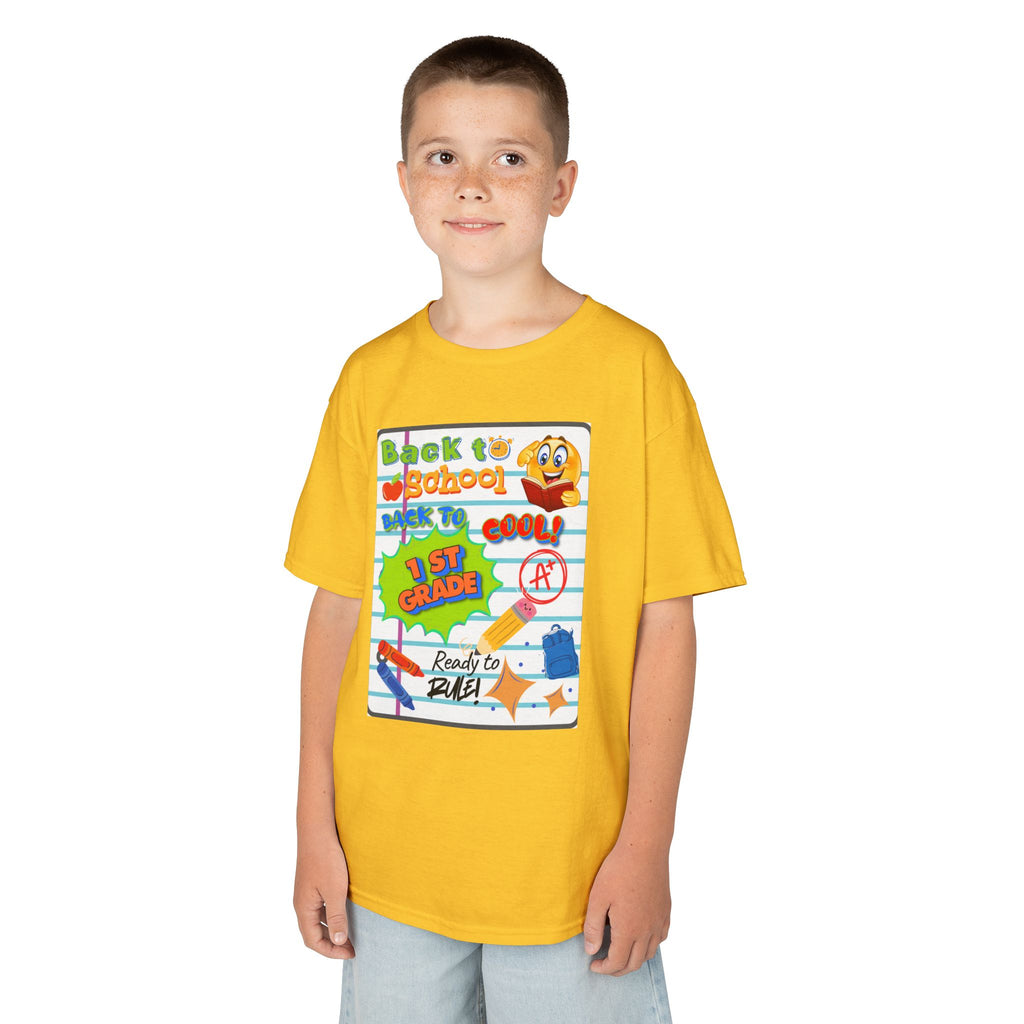 1st Grade Back to School Kids T‑Shirt - "Back to School" Lined Paper Design
