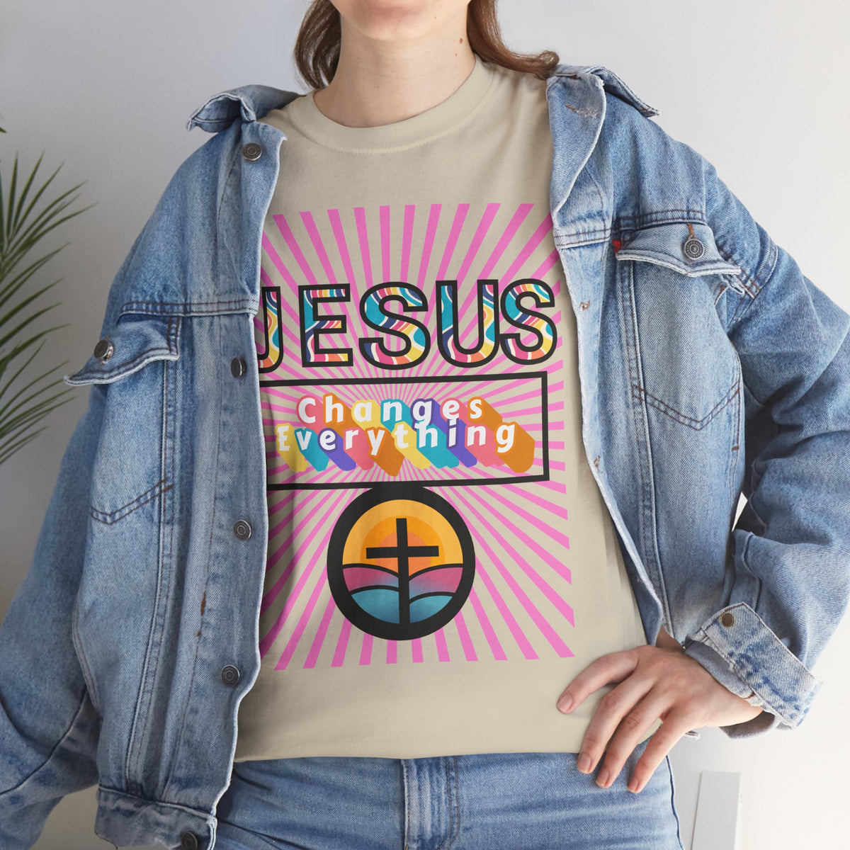 Jesus Changes Everything T-Shirt — Retro Rainbow Christian Faith Tee