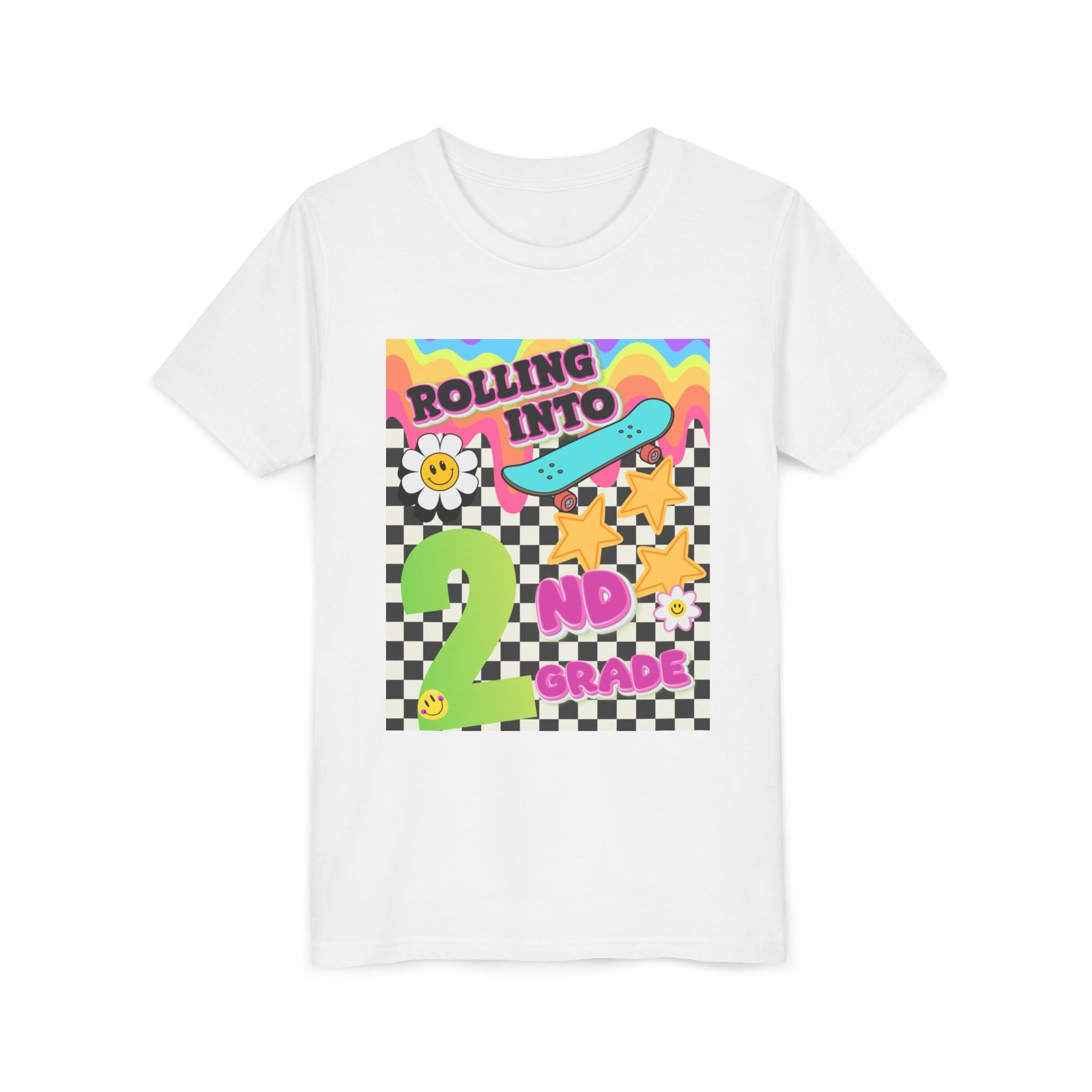 Youth Tee — "Rolling Into 2nd Grade" Back-to-School Skateboard Shirt