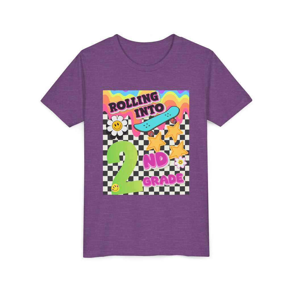 Youth Tee — "Rolling Into 2nd Grade" Back-to-School Skateboard Shirt