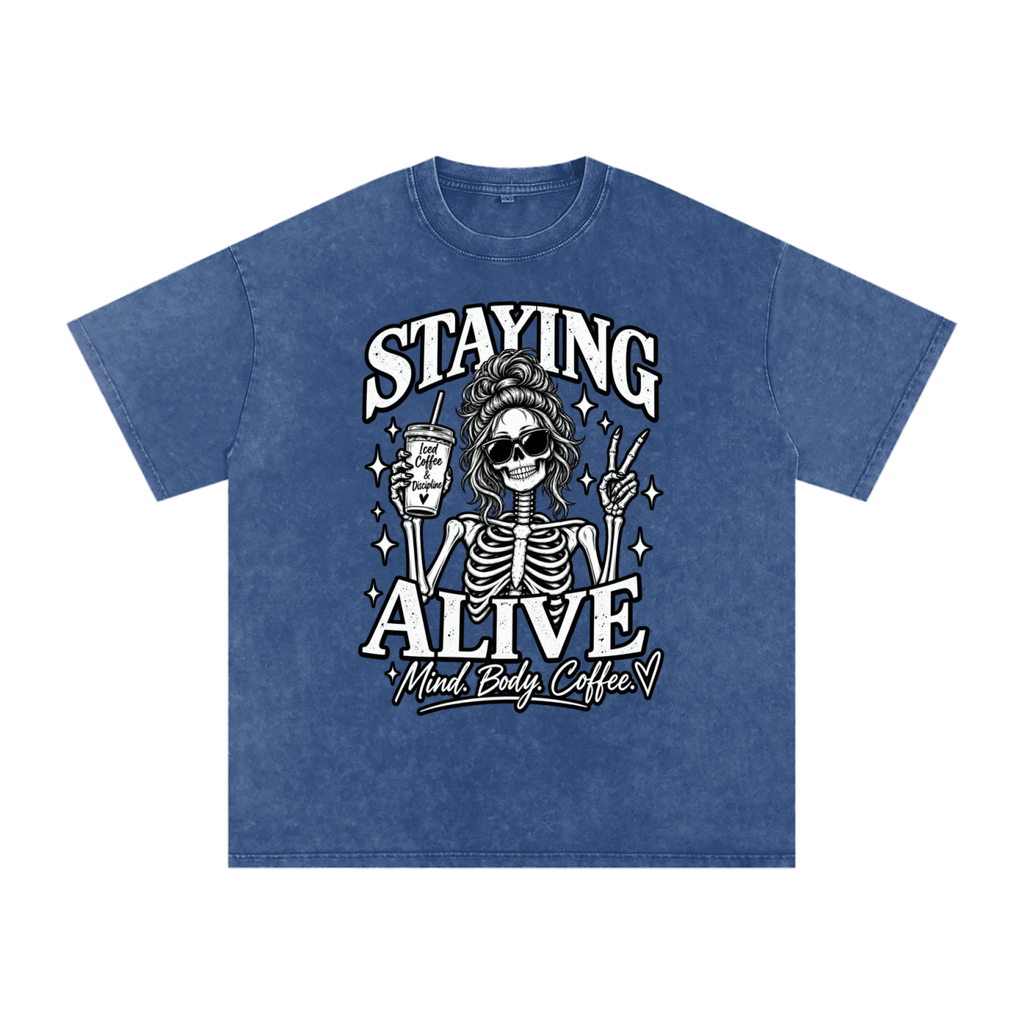 "Staying Alive"   Snow Washed Oversized Cotton T-Shirt