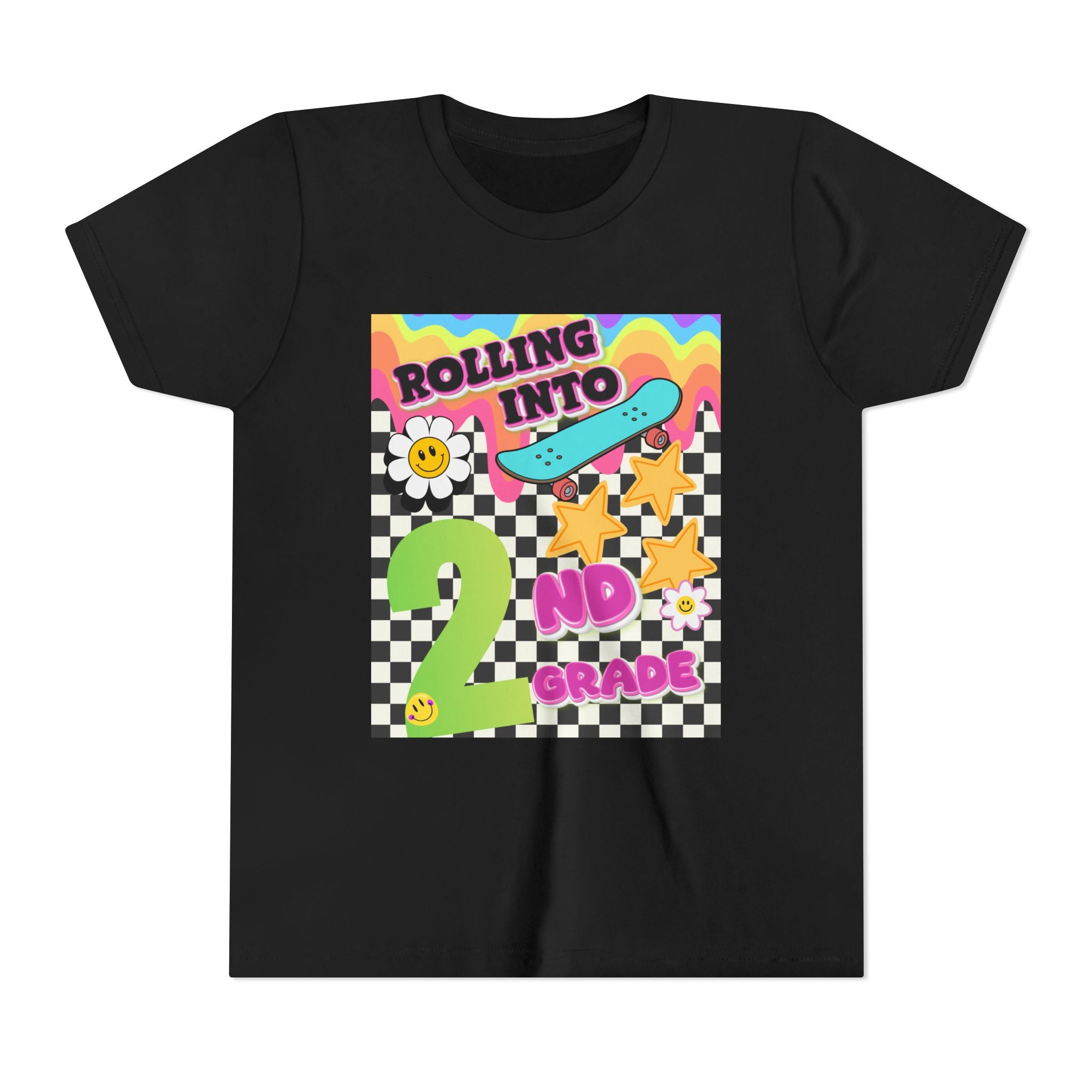 Youth Tee — "Rolling Into 2nd Grade" Back-to-School Skateboard Shirt