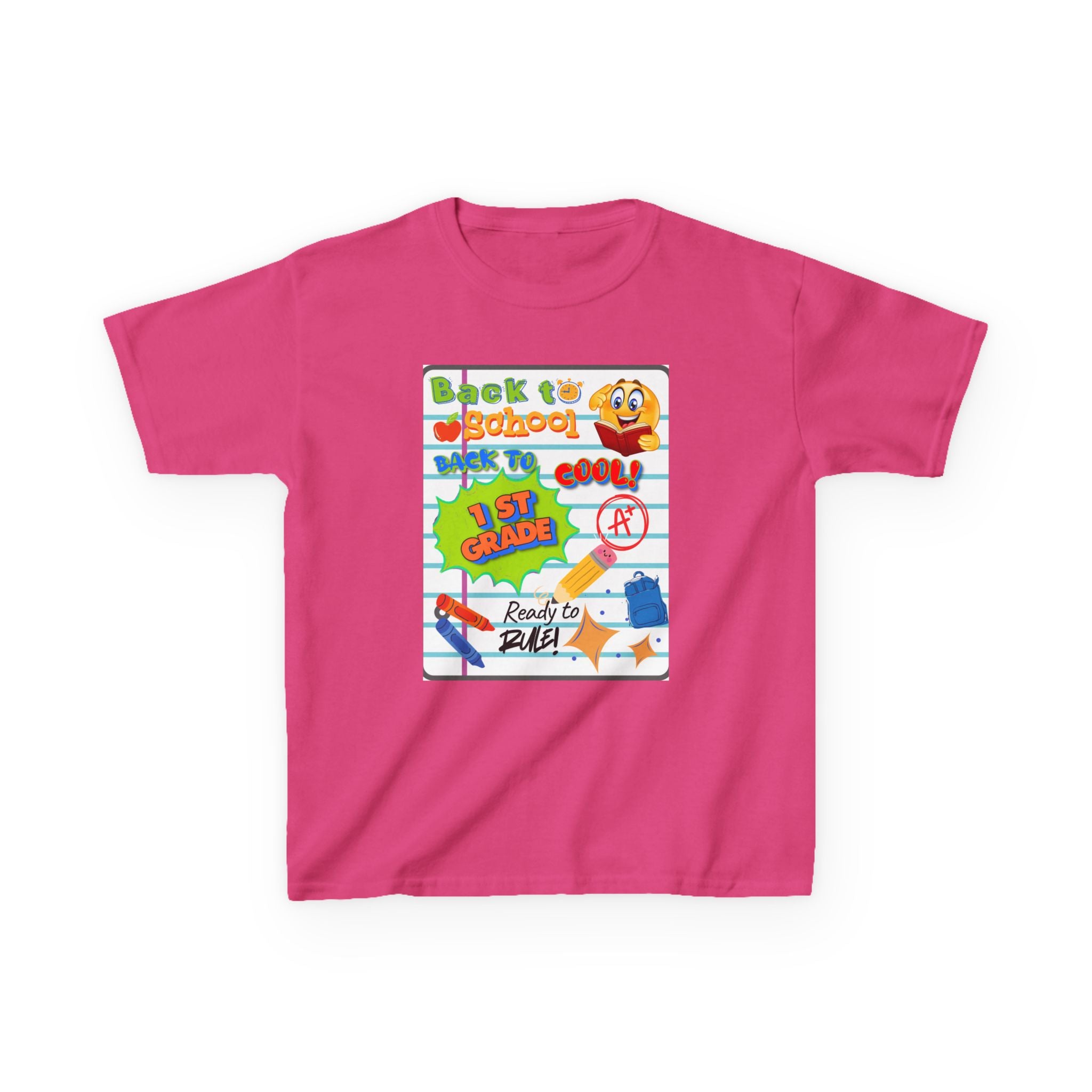 1st Grade Back to School Kids T‑Shirt - "Back to School" Lined Paper Design