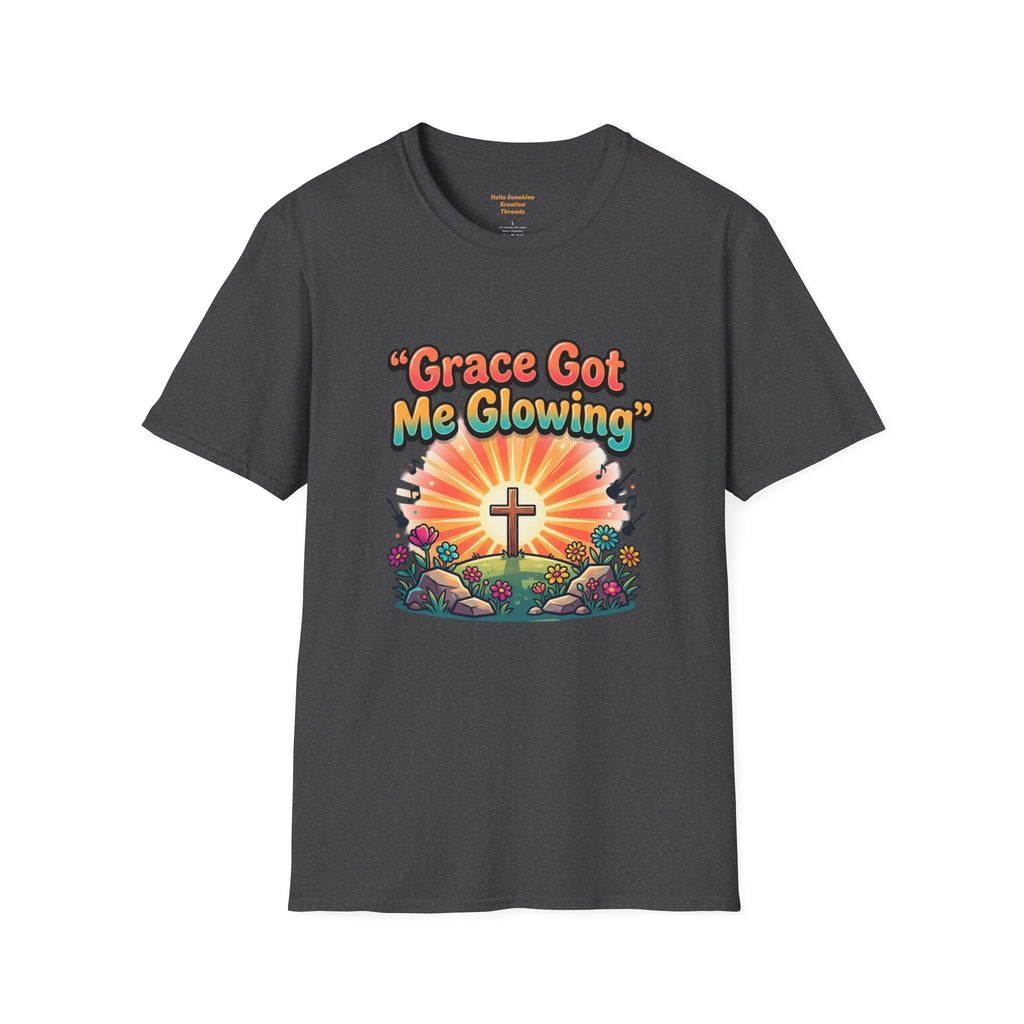 T-Shirt — "Grace Got Me Glowing" Christian Retro Sunrise Faith Tee