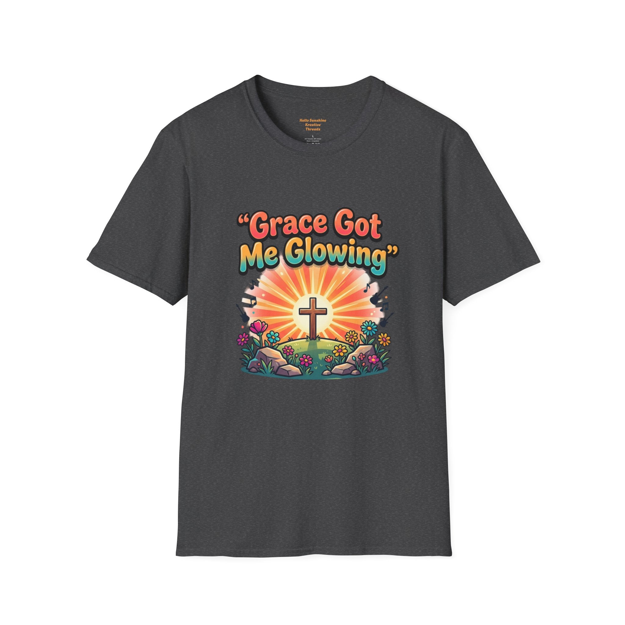 T-Shirt — "Grace Got Me Glowing" Christian Retro Sunrise Faith Tee