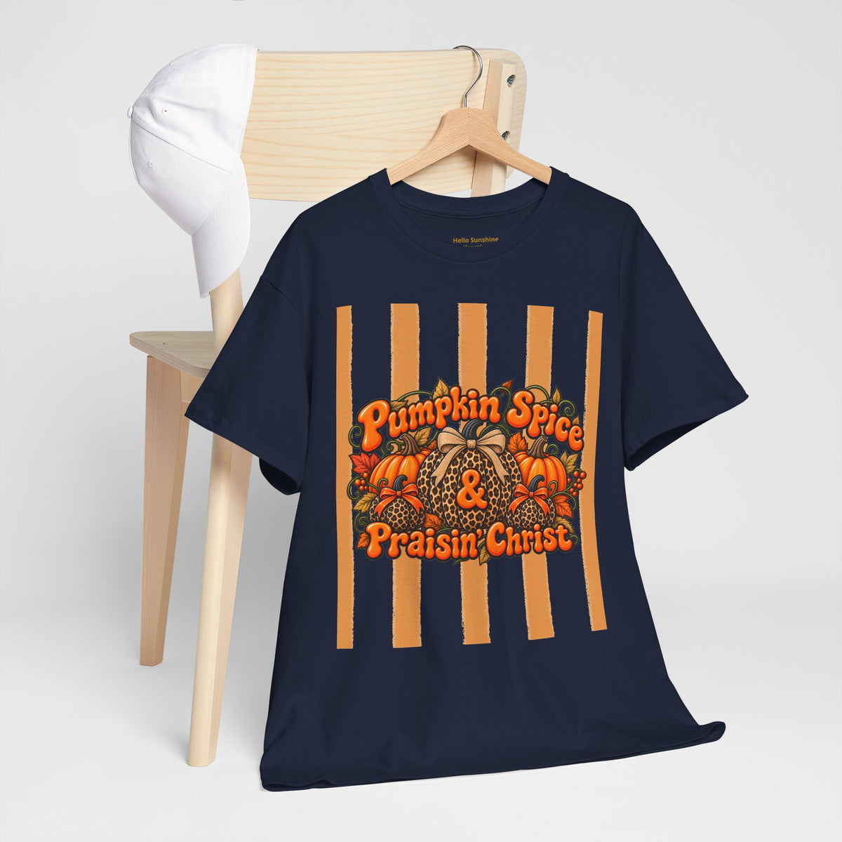 Pumpkin Spice & Praisin' Christ Tee — Fall Christian Pumpkin Graphic T-Shirt