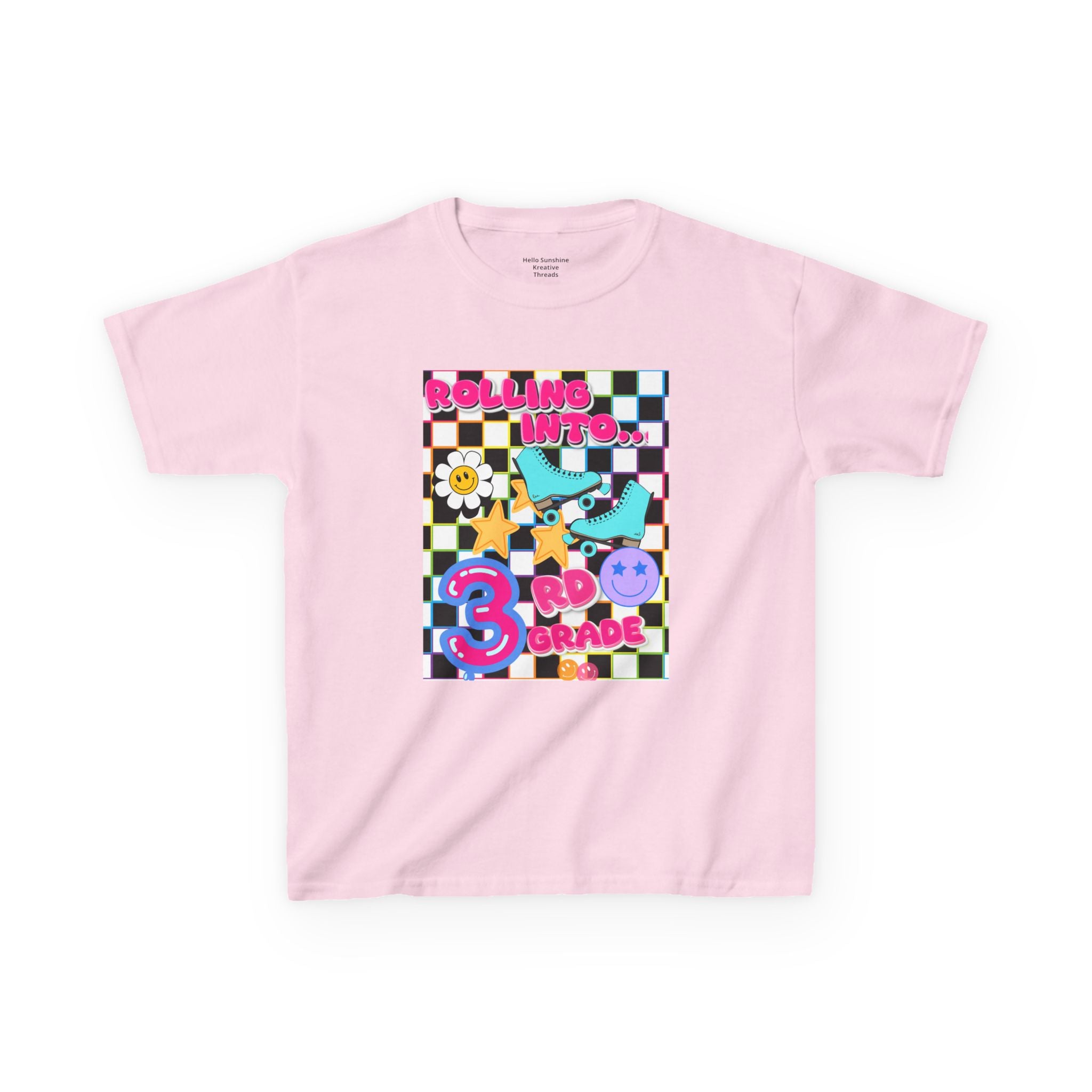 3rd Grade Back to School Kids T-Shirt — Rolling into 3rd Grade Checkerboard Design