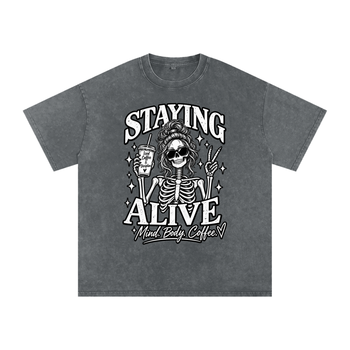 "Staying Alive"   Snow Washed Oversized Cotton T-Shirt