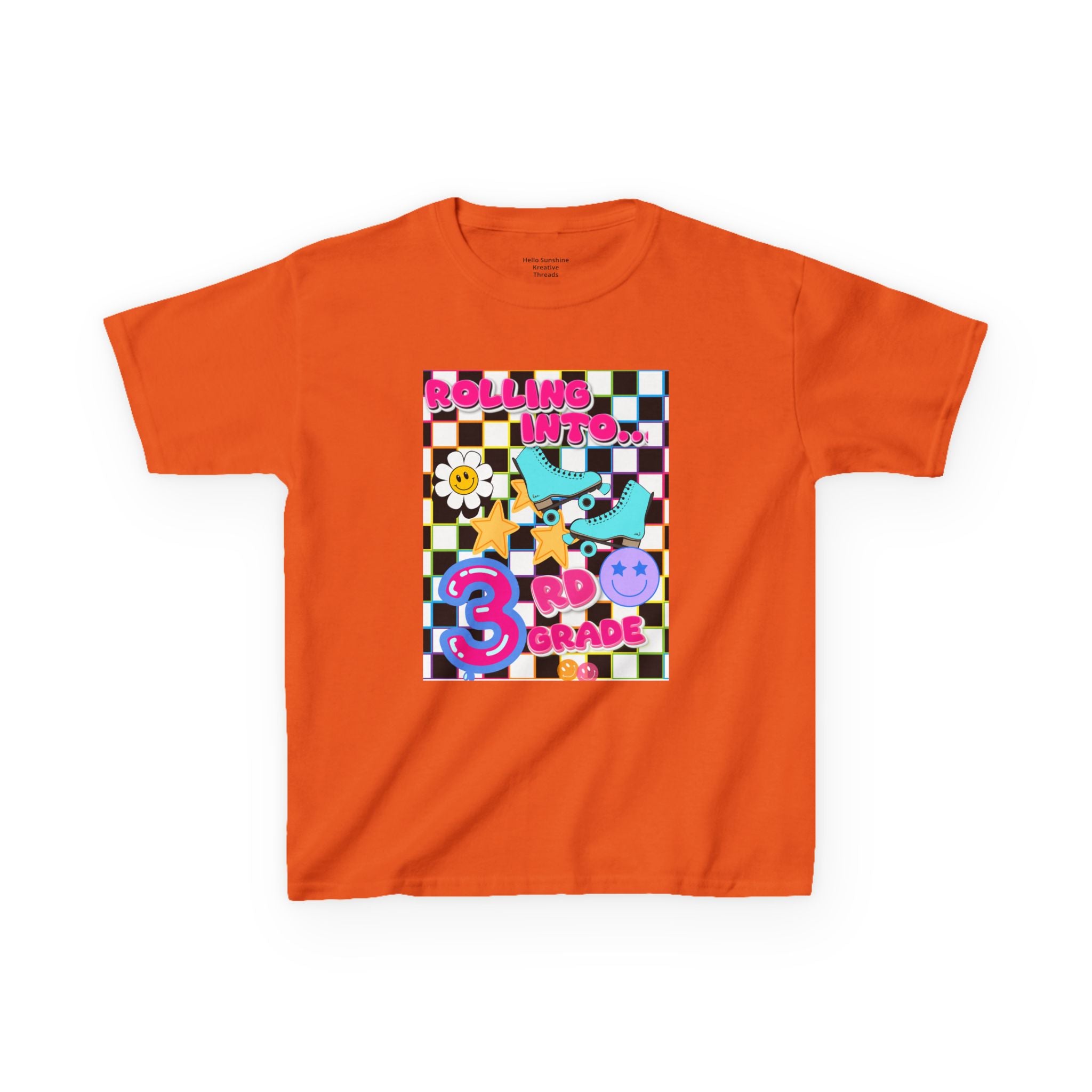 3rd Grade Back to School Kids T-Shirt — Rolling into 3rd Grade Checkerboard Design
