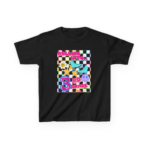 3rd Grade Back to School Kids T-Shirt — Rolling into 3rd Grade Checkerboard Design