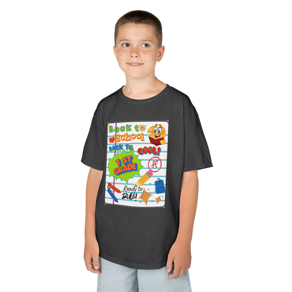 1st Grade Back to School Kids T‑Shirt - "Back to School" Lined Paper Design
