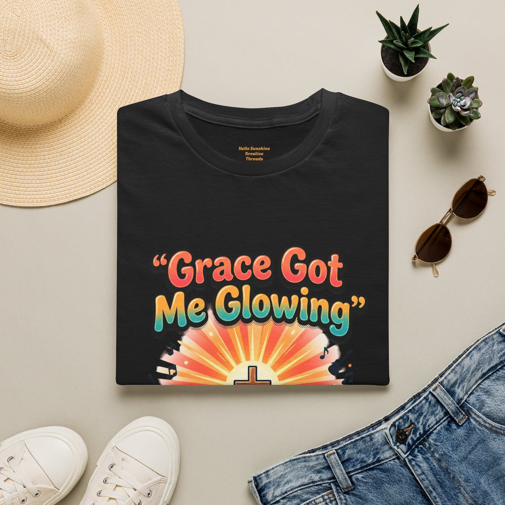 T-Shirt — "Grace Got Me Glowing" Christian Retro Sunrise Faith Tee