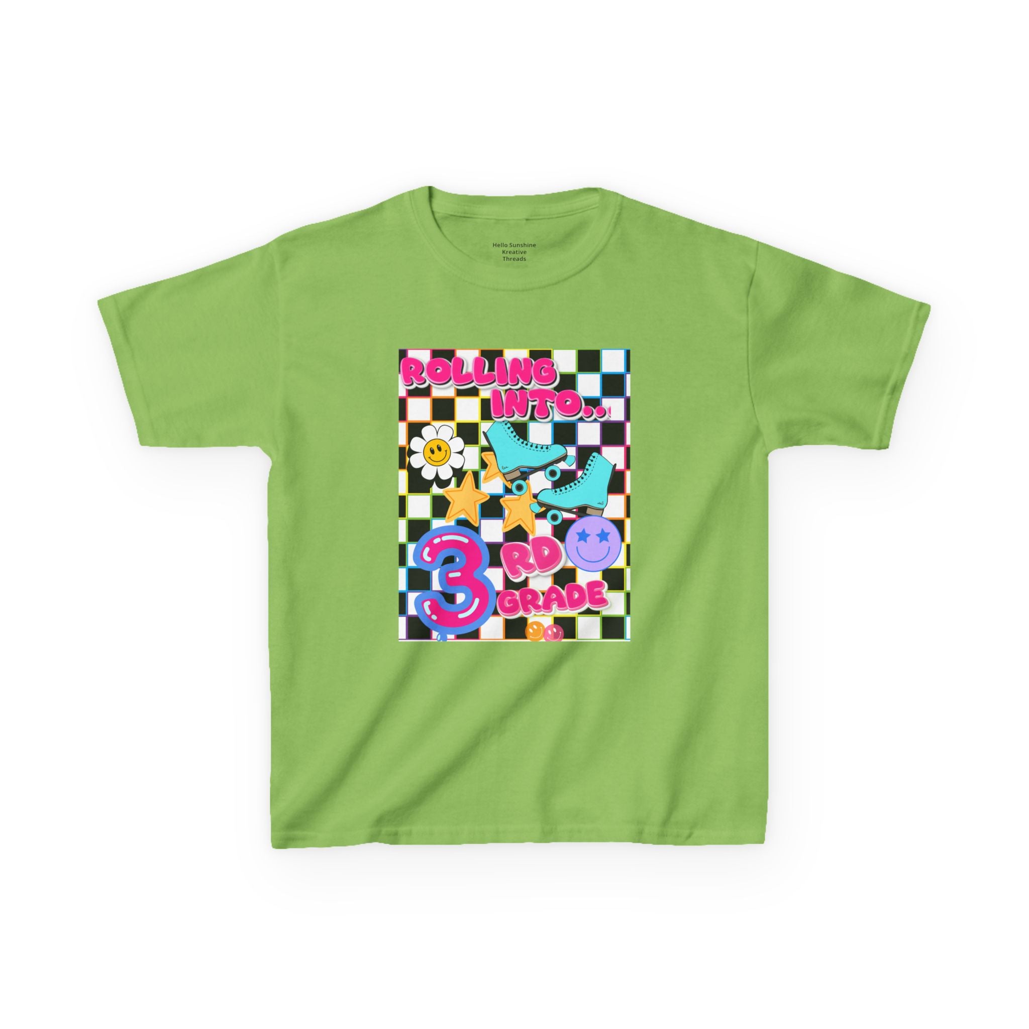 3rd Grade Back to School Kids T-Shirt — Rolling into 3rd Grade Checkerboard Design