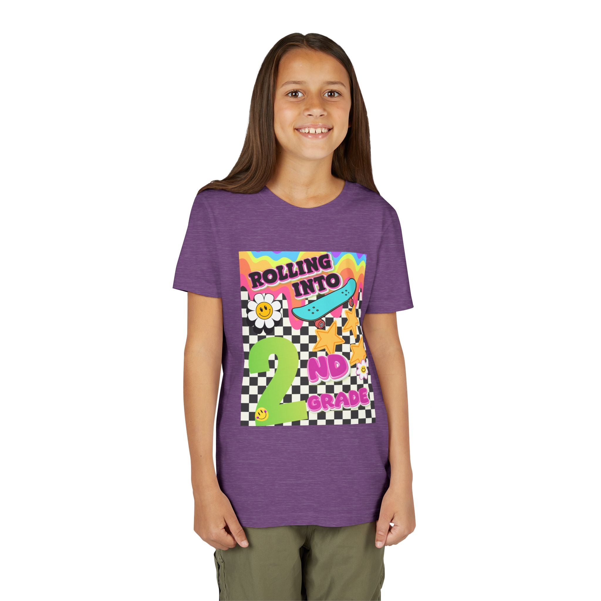 Youth Tee — "Rolling Into 2nd Grade" Back-to-School Skateboard Shirt