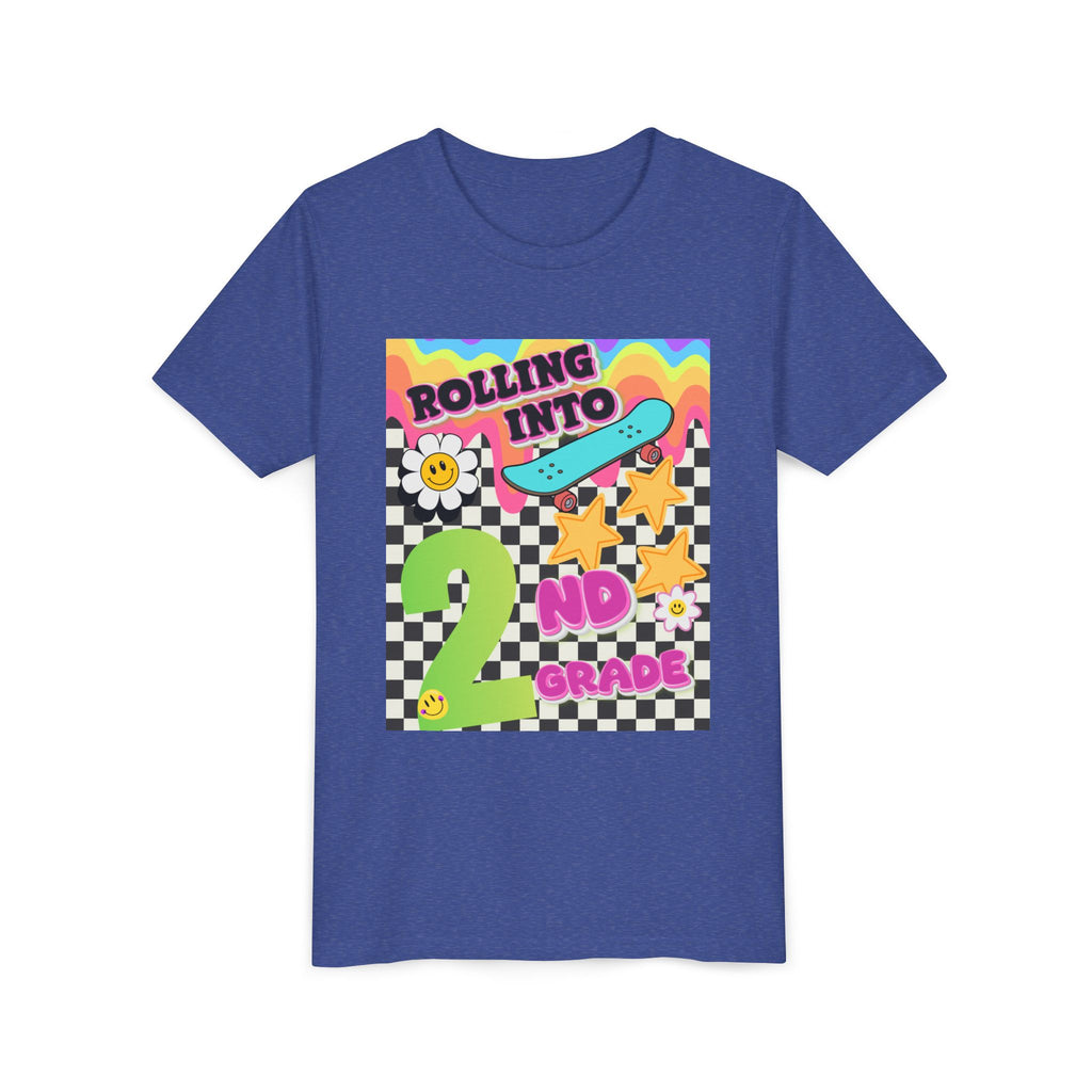 Youth Tee — "Rolling Into 2nd Grade" Back-to-School Skateboard Shirt