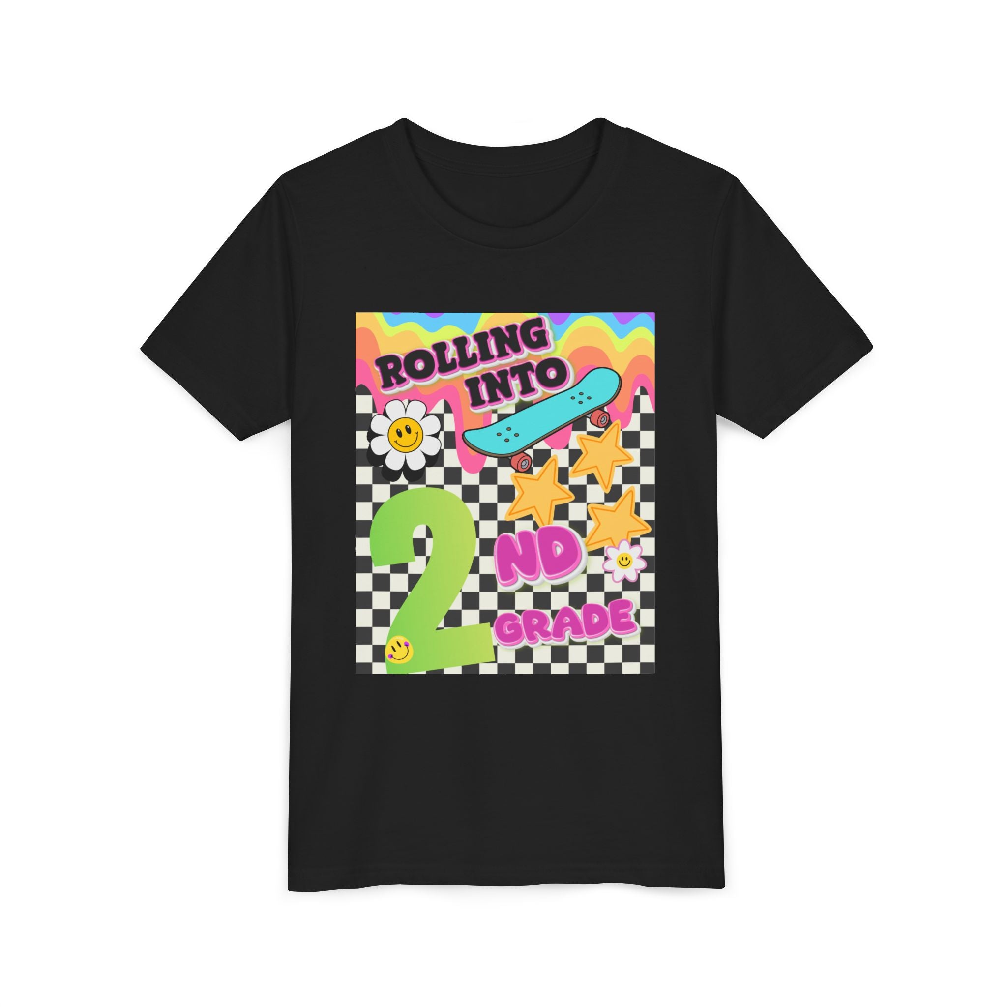Youth Tee — "Rolling Into 2nd Grade" Back-to-School Skateboard Shirt