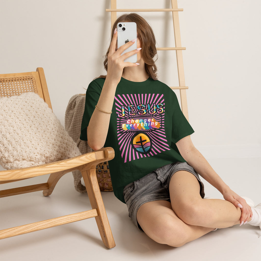 Jesus Changes Everything T-Shirt — Retro Rainbow Christian Faith Tee
