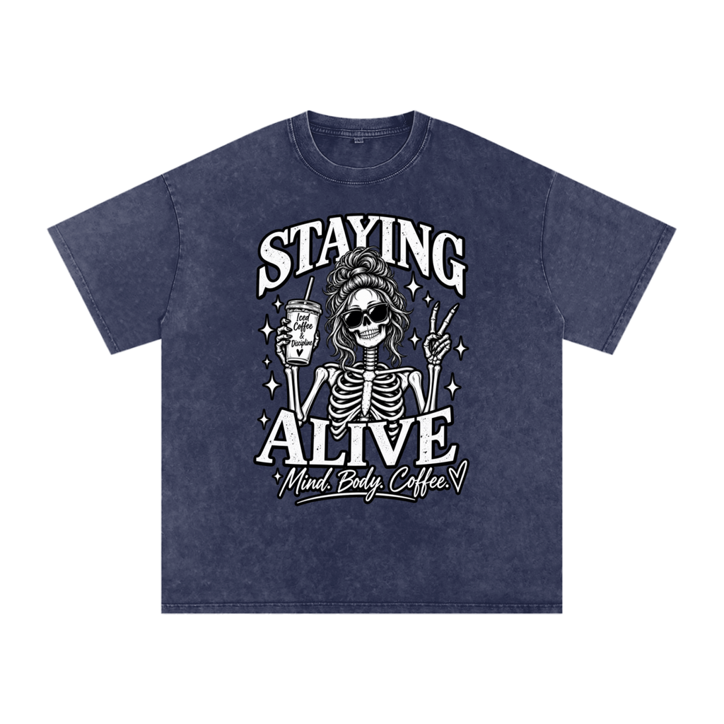 "Staying Alive"   Snow Washed Oversized Cotton T-Shirt