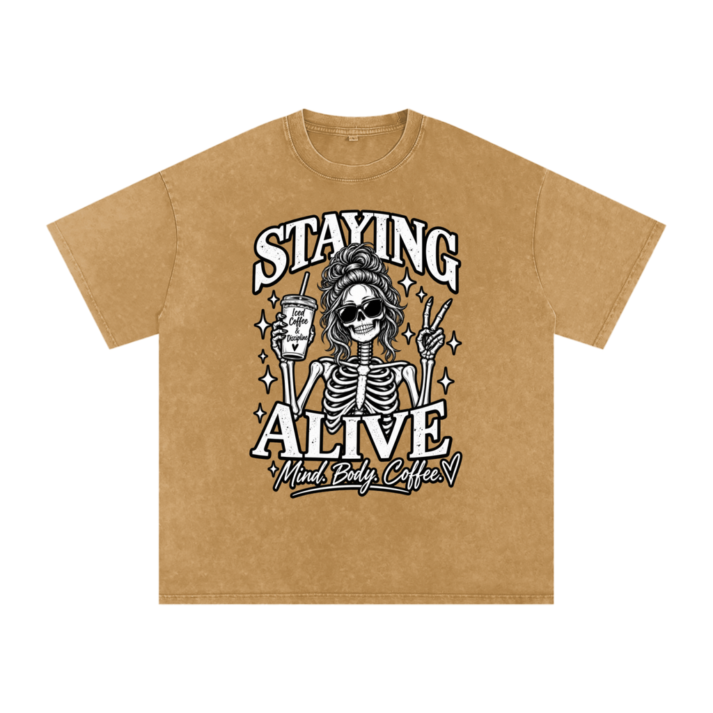 "Staying Alive"   Snow Washed Oversized Cotton T-Shirt